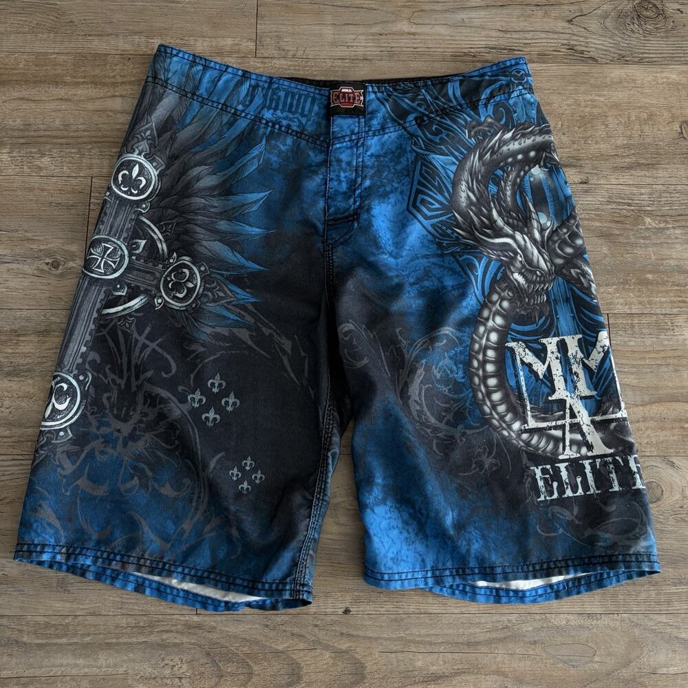MMA Elite Board Shorts Men M (Fits 34’’) Cross Dragon Unlined Fight Swim Trunks